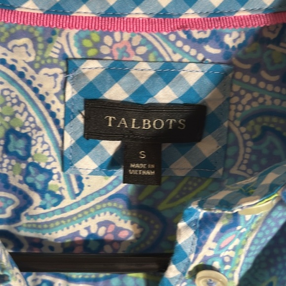 Talbots Baby Blue Pink Paisley Button Down Top NWOT - Picture 3 of 9